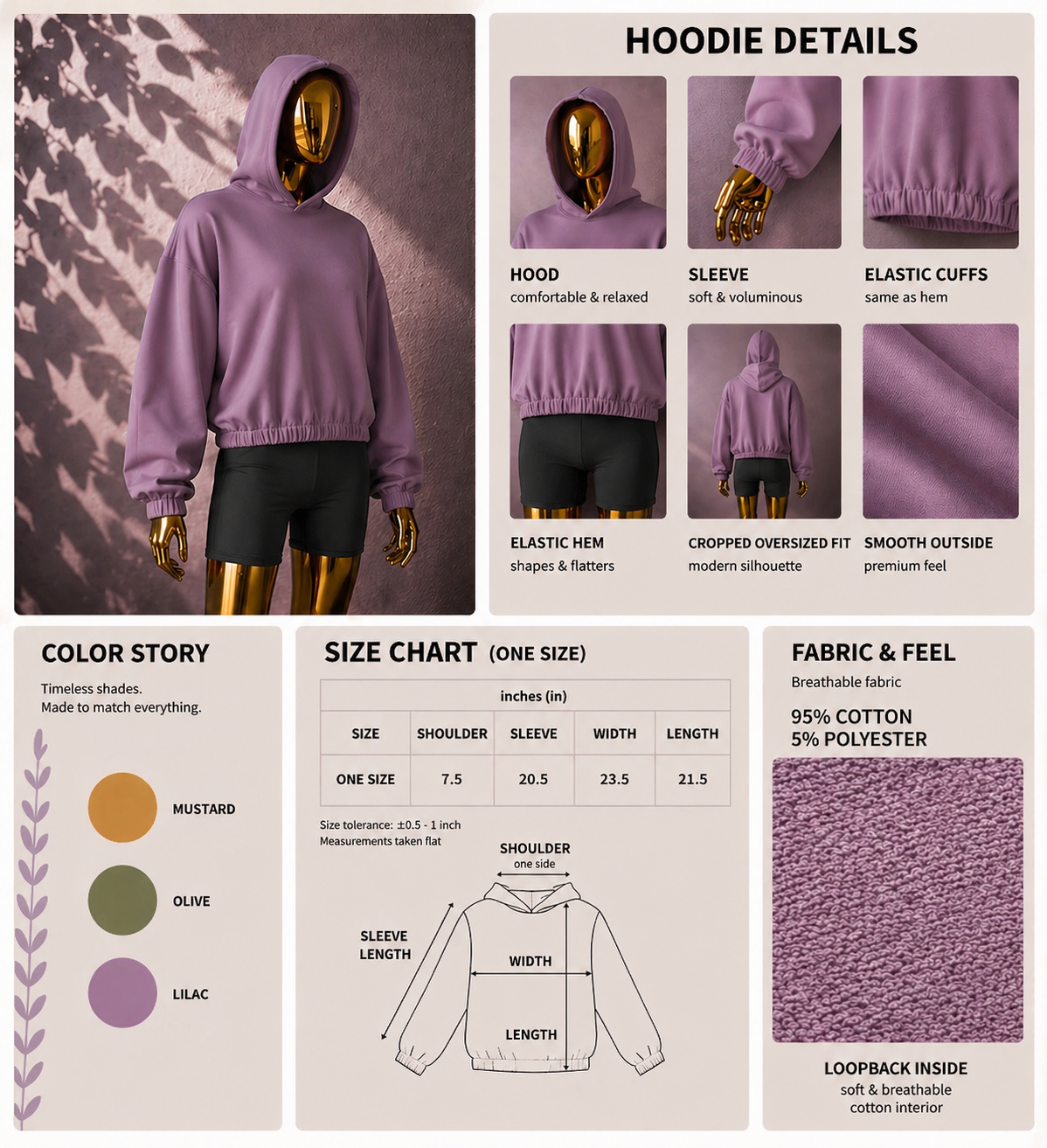 💜Women's Hoodie - Elastic Hem (One Size)