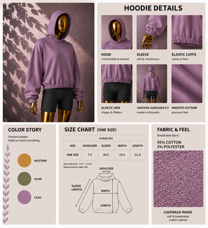 💜Women's Hoodie - Elastic Hem (One Size)