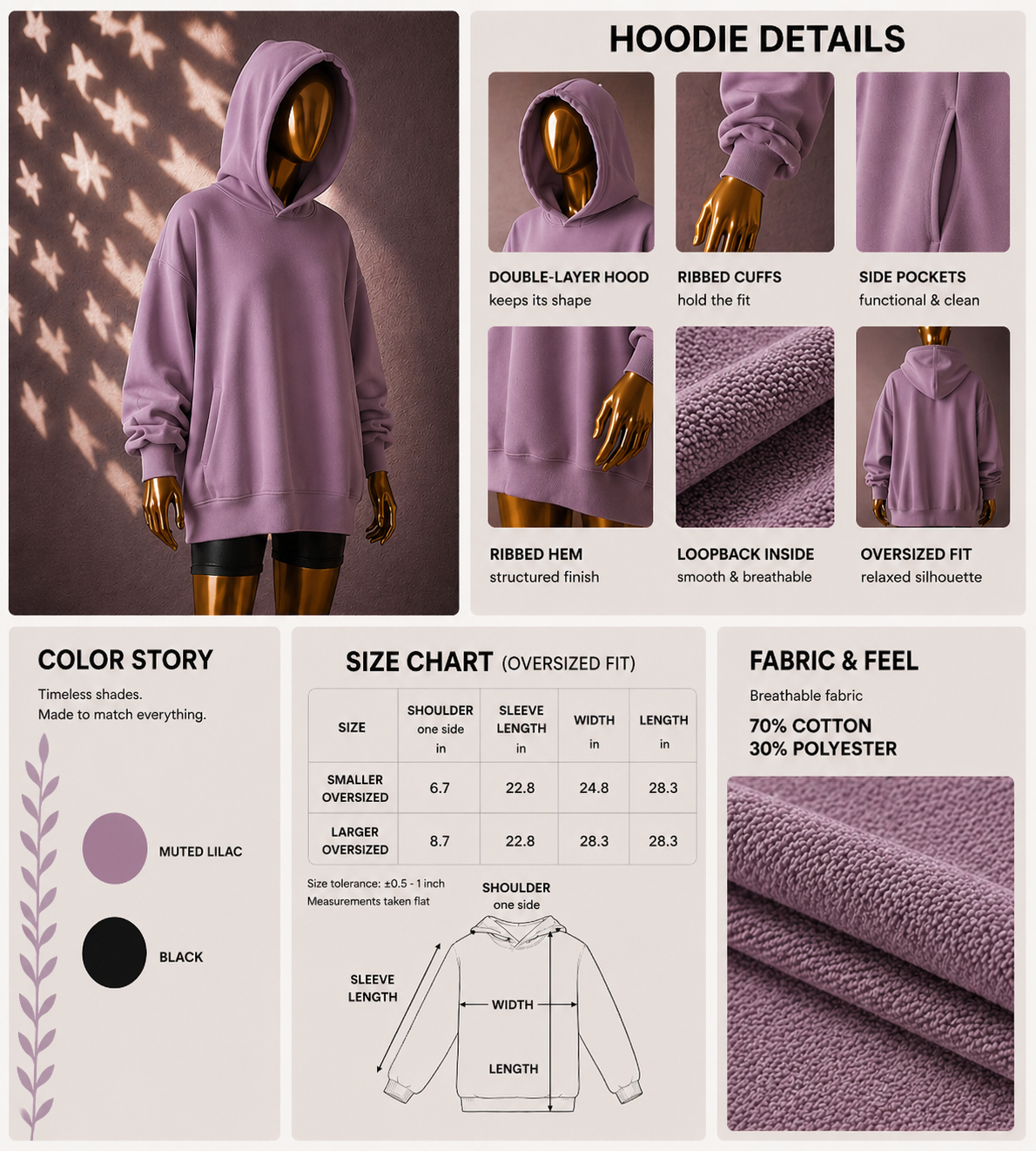 💜 Oversized Hoodie (Lightweight, No Fleece) · Lilac