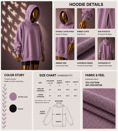💜 Oversized Hoodie (Lightweight, No Fleece) · Lilac