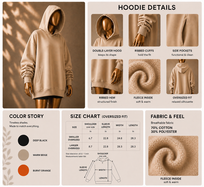 🤎 Oversized Hoodie (Fleece-Lined) · Beige