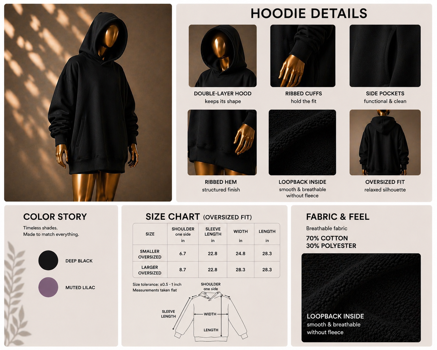 🖤 Oversized Hoodie (Lightweight, No Fleece) · Black