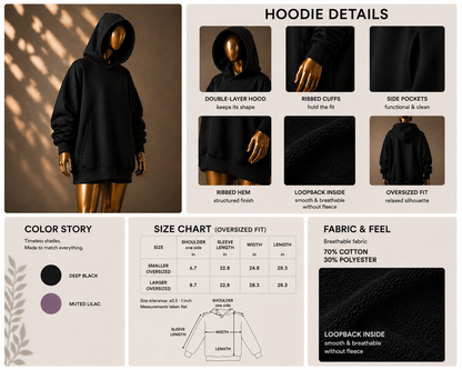 🖤 Oversized Hoodie (Lightweight, No Fleece) · Black