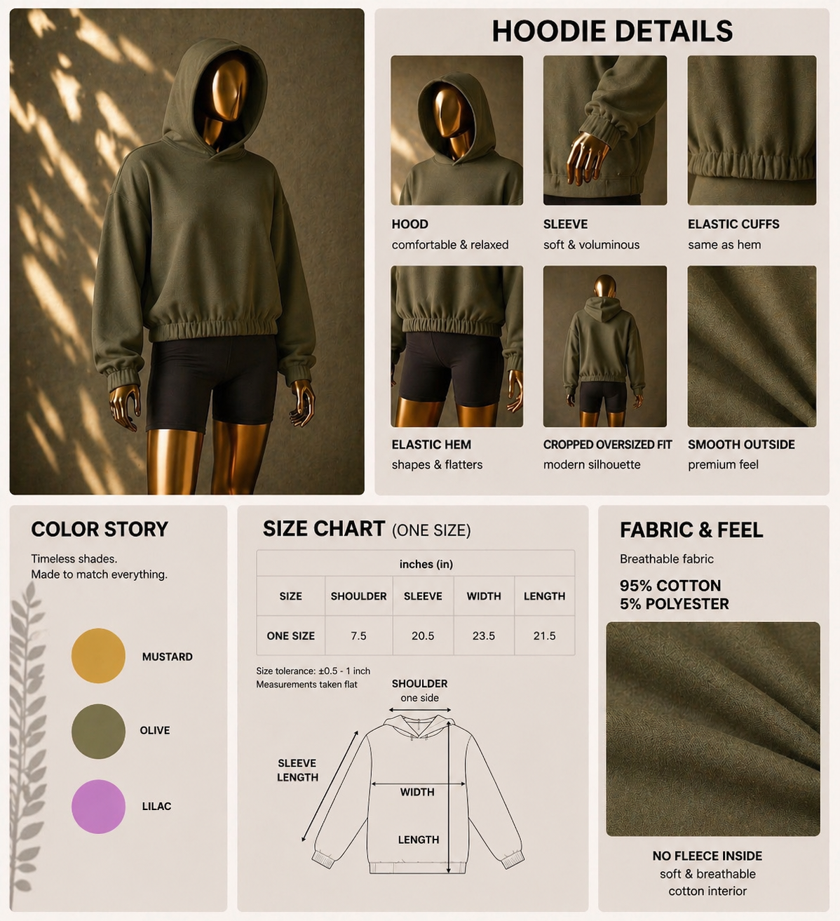 💚 Women's Hoodie - Elastic
Hem-Khaki (One Size)